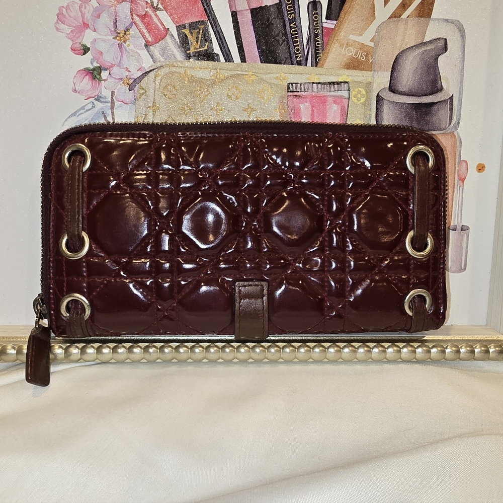 Dior Women's Burgundy Patent Leather Wallet Clutch - Picture 2 of 12